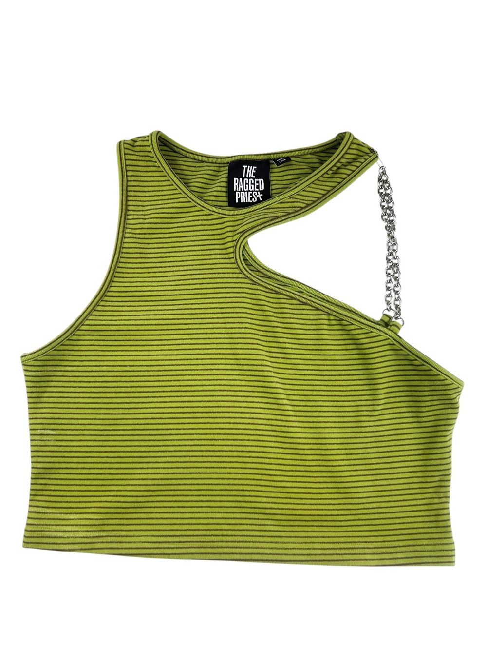 The Ragged Preist Green Striped Blouse Women's Size 14 / Large Chain Detail